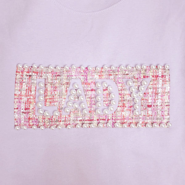 韓國 LADY tweed工藝綴珠tee（三色入：白、粉紫、黑）