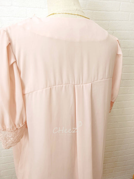 韓國 pure & true 蕾絲短袖雪紡上衣 (四色入：白、蜜桃粉紅、裸杏、超深藍)