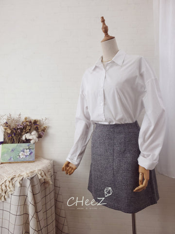 韓國西裝料暗格紋短裙 (兩色入：淺灰、深灰)