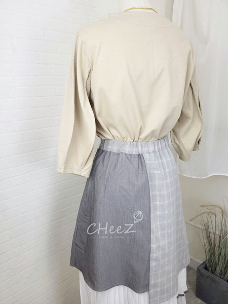 韓國復古風格子層次裙 (兩色入：杏、灰)