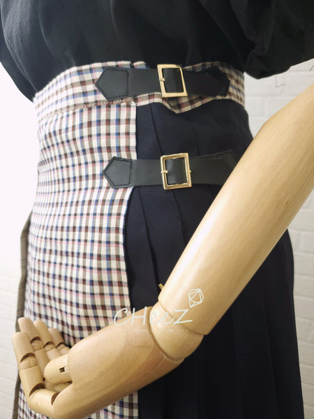 韓國復古風高腰 wraparound skirt (兩色入：杏、黑-偏藍)