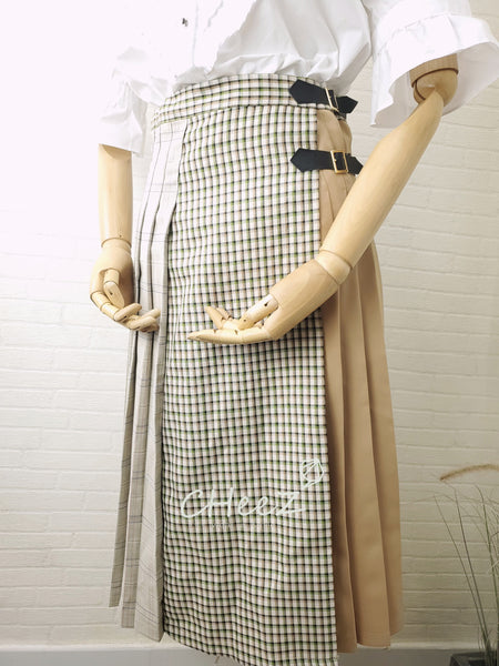 韓國復古風高腰 wraparound skirt (兩色入：杏、黑-偏藍)