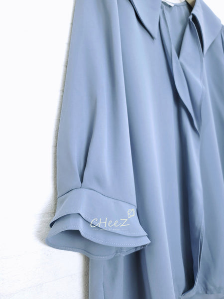 韓國 wing collar 雪紡上衣 (三色入：米白、淡藍、黑)