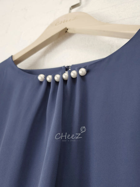 韓國 beads deco 7分袖雪紡上衣 (兩色入：黑、海藍)