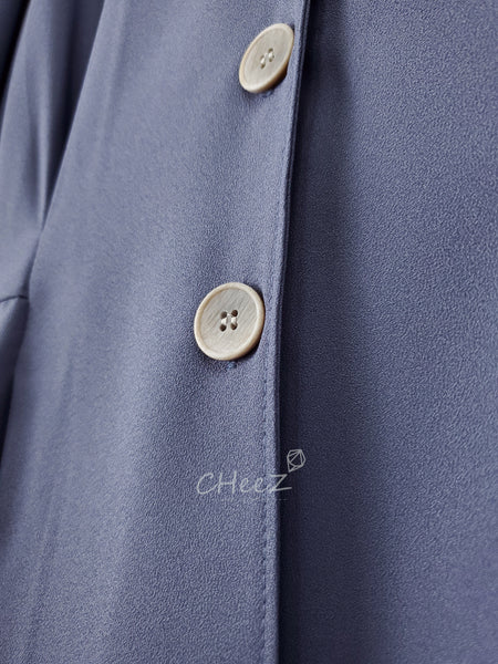韓國 botton-up V領修腰7分袖上衣 (兩色入：黑、藍)