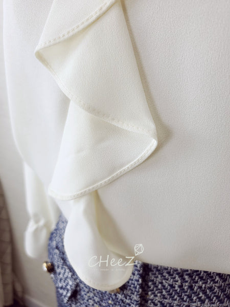 韓國 V領雪紡上衣(四色入：白、粉紫、酒紅、黑)