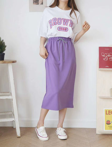 韓國束腰彩繩直身裙（三色入：亮紫、奶茶色、薄荷綠）