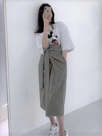 韓國超顯瘦wraparound skirt（兩色入：炭綠、杏）